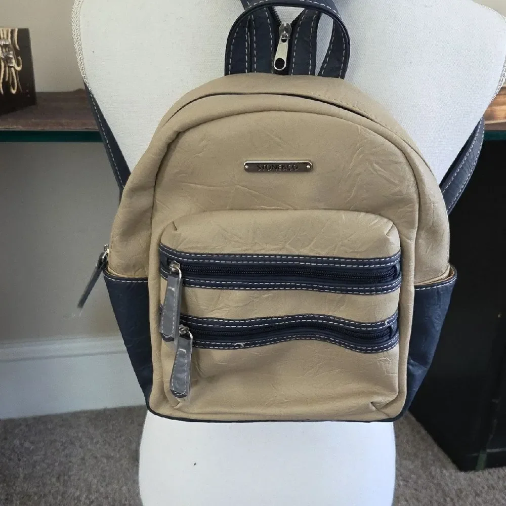 Stylish Tan and Navy Backpack